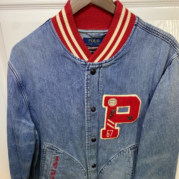 Polo Ralph Lauren Denim Letterman jacket L but fits like M